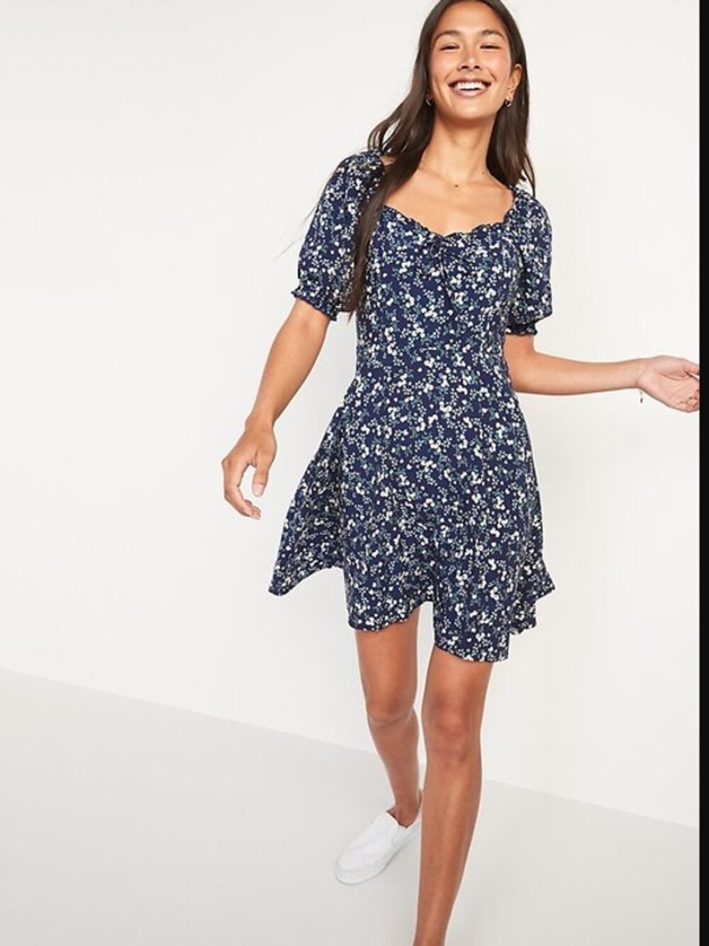 Old Navy Puff-Sleeve Smocked Floral-Print Mini Swing Dress Babydoll Cottagecore